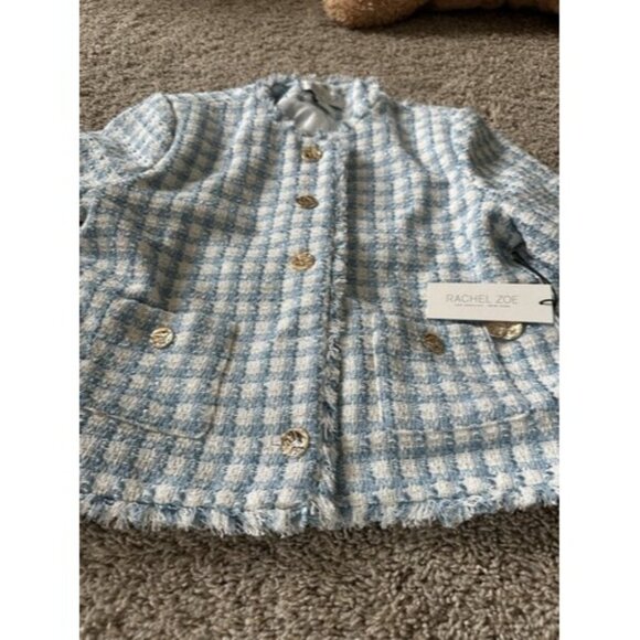 Richarl Zoe Women's Fringe-Trim Tweed Blazer gold button detail Size Large - Picture 5 of 12